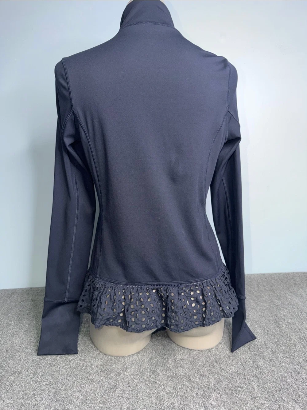 KATE SPADE ♠️ Womens Navy Full-Zip Jacket with Laser-Cut Peplum